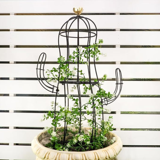 Cactus Obelisk Trellis - 16.34”x27.95” Unique Metal Design for Climbing Plants, Garden Decorative Support Structure for Potted Tall Vines and Rose Bushes