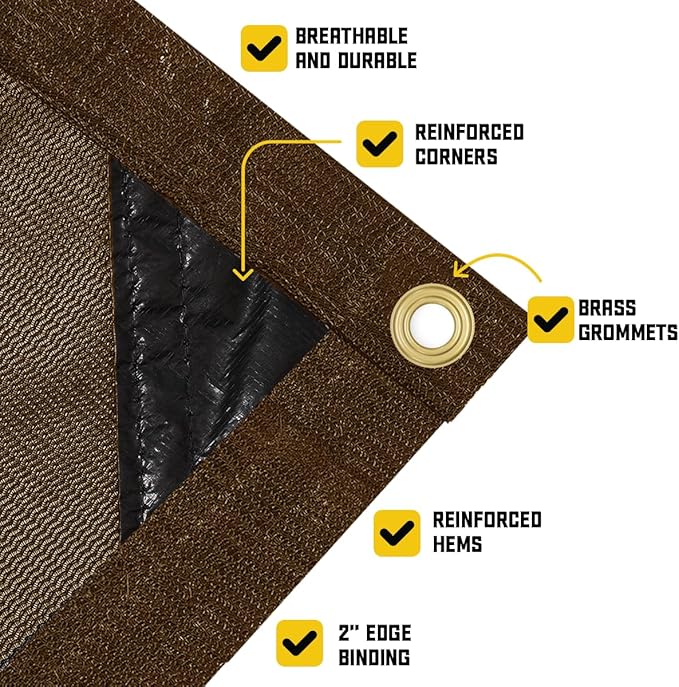 Core Tarps 60% Brown Shade Cloth with Grommets - 18 X 24 FT Heavy Duty Mesh Tarp - Sun Shade Cloth for Garden Vegetables Plants Greenhouse Outdoors Backyard Fences Dump Trucks Patio Mesh Shade Tarp