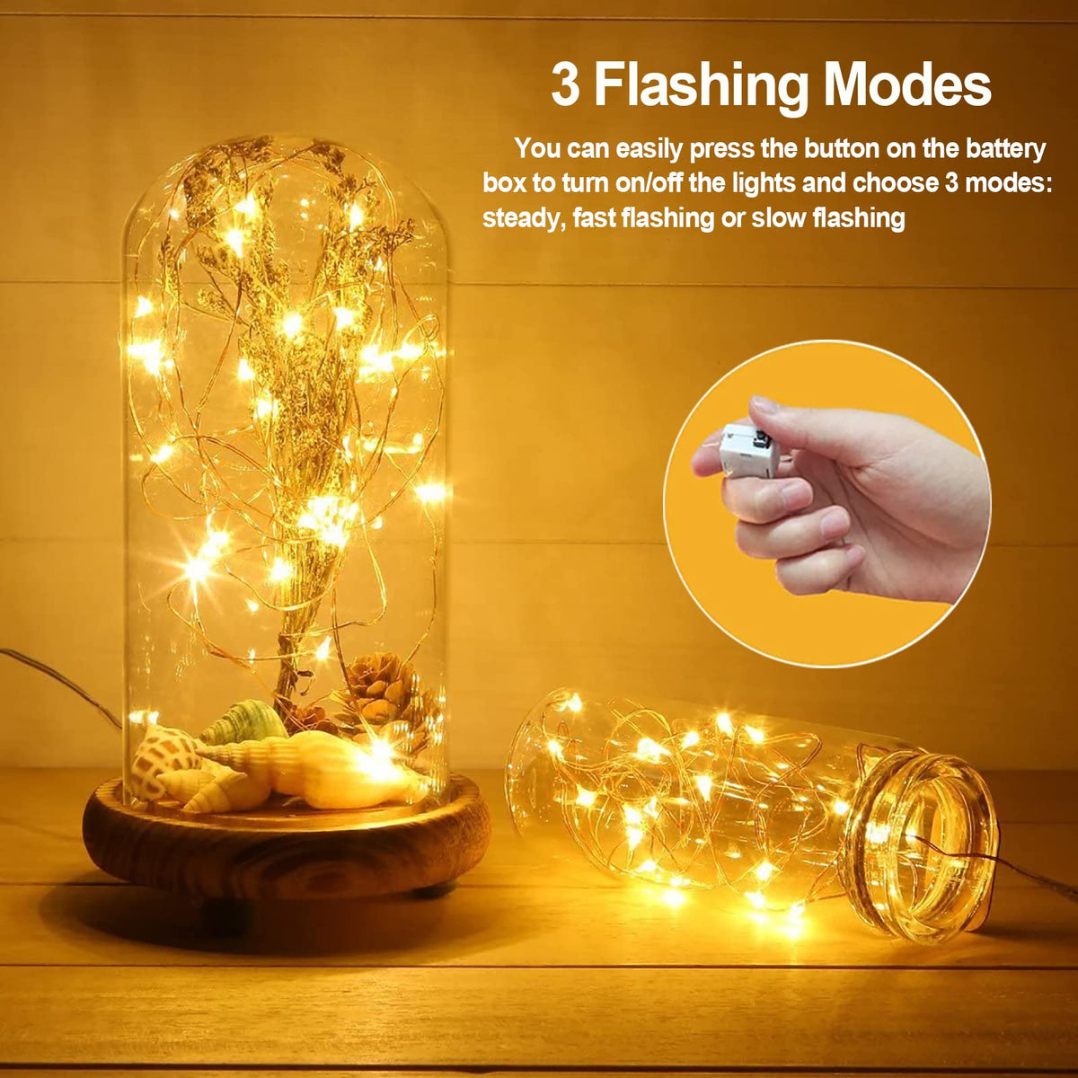 24 Pack Fairy Lights Battery Operated - 3 Modes - 7ft 20 LED Mini Twinkle String Lights Waterproof Silver Wire Firefly Starry Lights for Wedding Party Mason Jars Christmas Decorations, Warm White