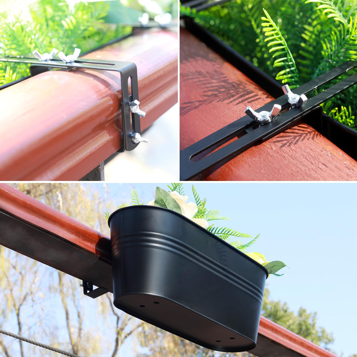 Holensun Railing Planter Box 16 Inch with Adjustable Brackets (4PCS)