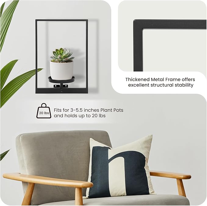 Wall Planters for Indoor Plants, Window Plant Shelves Set of 3, Wall Plant Stand to Hold Large Pots - Premium Metal Hanging Plant Holder for Indoor Outdoor Decor