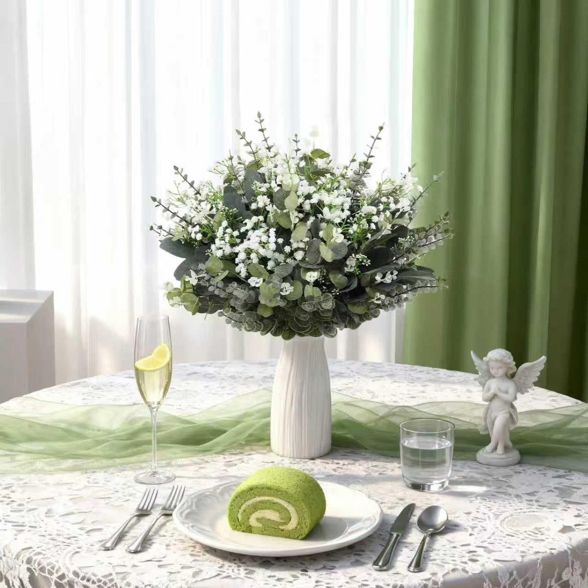 Ecerangus 120 Pcs Mixed Artificial Eucalyptus Leaves Stems Bulk,Baby Breath Artificial Flowers Bulk with Eucalyptus Leaves Greenery Stems for DIY Bouquets Wedding Floral Home Decor (Green-120pcs)