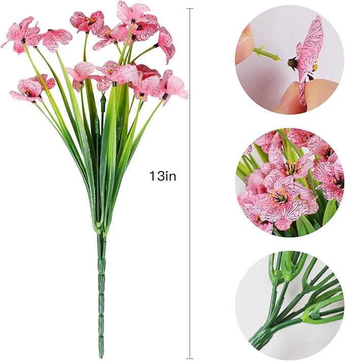 AmyHomie 20 Bundles Artificial Flowers for Outdoor Outside Spring Summer Decoration UV Resistant Faux Flowers No Fade Fake Plastic Plants Garden Porch Window Box Decorating (Pink)