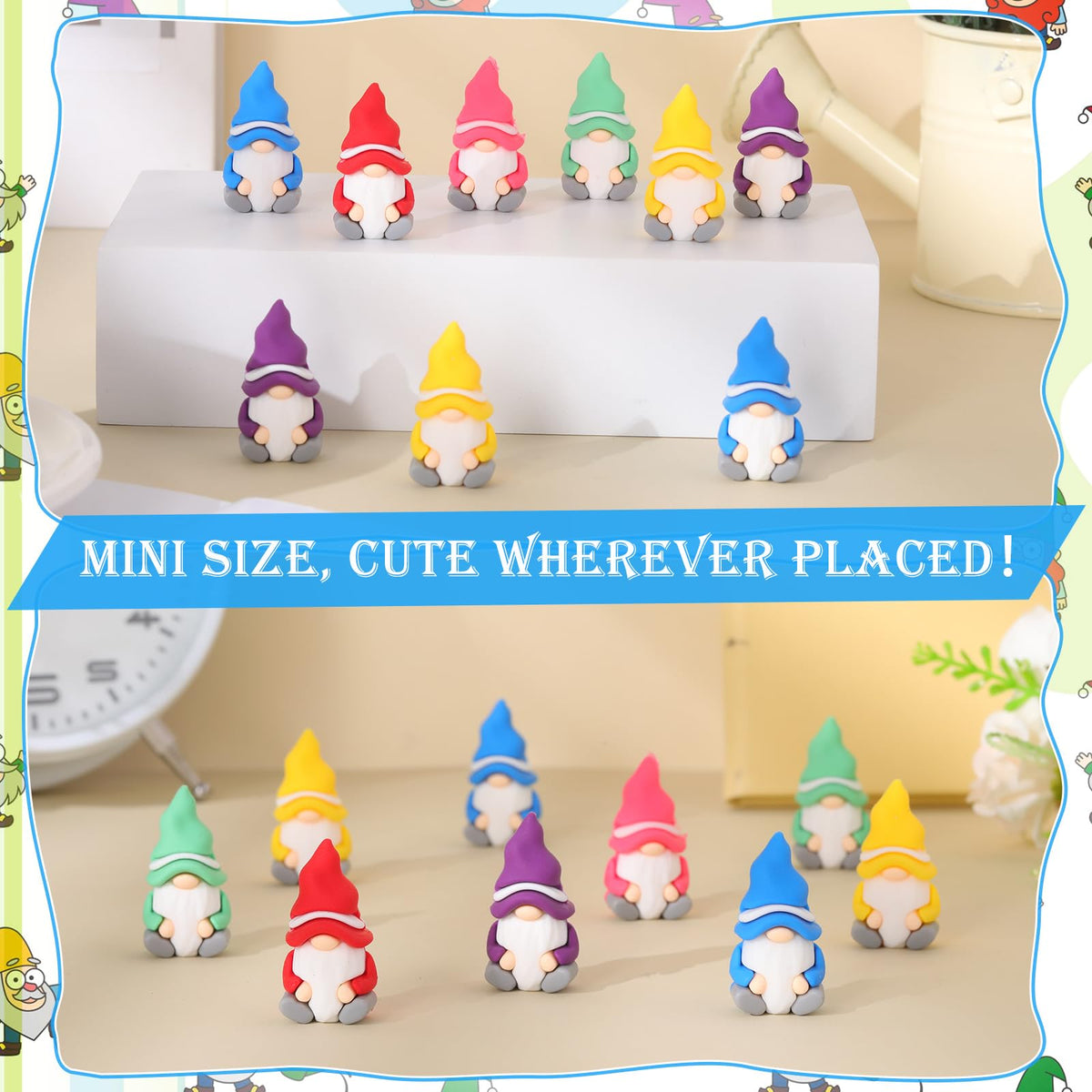 DoubleFill 15 Pcs Mini Gnomes Figurines Bulk Rubber Statue Tiny