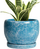 SQOWL 6 Inch Plant Pot - Ceramic Indoor Planter with Drainage Hole and Saucer, Decorative Ceramic Flower Pot Outdoor, Round Succulent Planter, Home Office Room Decor, Gifts for Plant Lovers, Blue
