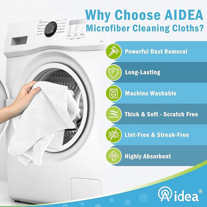 AIDEA Microfiber Cleaning Cloth-8PK, Soft Microfiber Towels for Cars, Absorbent Cleaning Rags, Lint-Free Streak-Free Wash Cloths for House, Kitchen, Window(12in.x16in), White