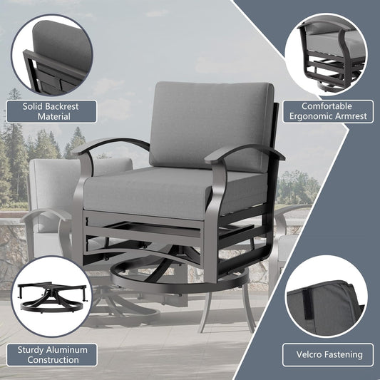 RTDTD 2 Piece Aluminum Swivel Rocking Chair Set, Outdoor Patio Swivel Gliders Chair with 5.1" Thick Seat Cushions, Conversation Furniture Set Suitable for Patio, Lawn, Outdoor, Back Garden(Gray)