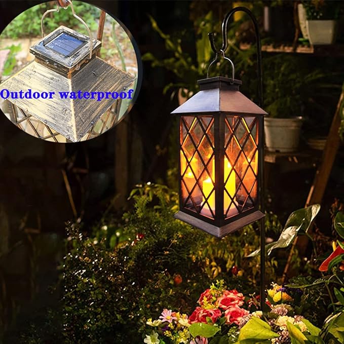 Solar Lantern Outdoor,Garden Hanging Lantern- PVC Waterproof 3 LED Flickering Flameless Candle Decorative Lights for Table,Outdoor,Party(1 Pack)