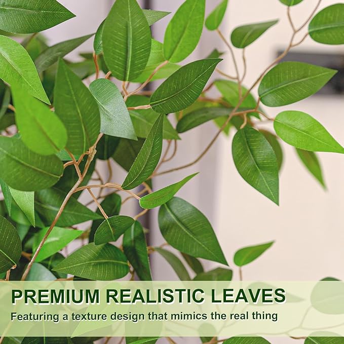 VIVATREES 6FT Artificial Ficus Tree with White Planter, Realistic Faux Silk Indoor Outdoor Plant for Home Office Living Room, Porch, Garden Decor