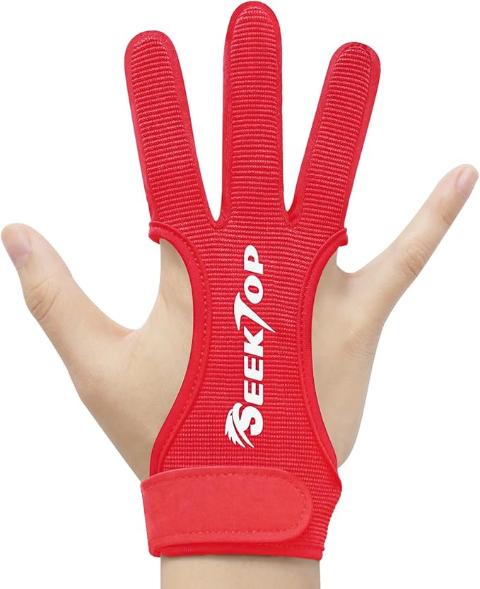 Seektop Archery Gloves Shooting Hunting Leather Three Finger Protector for Youth Adult Beginner