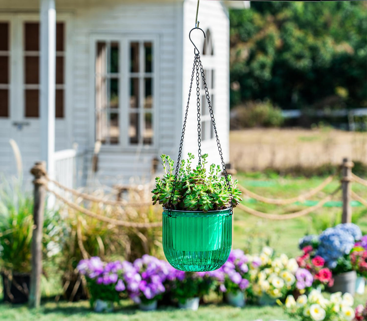 Melphoe 2 Pack Self Watering Hanging Planters Indoor Flower Pots, 6.5 Inch Outdoor Hanging Plant Pot Basket, Plant Hanger with 3Hooks Drainage Holes for Garden Home