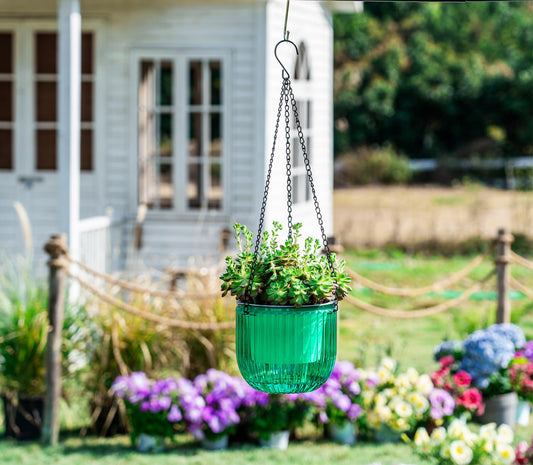 Melphoe 2 Pack Self Watering Hanging Planters Indoor Flower Pots, 6.5 Inch Outdoor Hanging Plant Pot Basket, Plant Hanger with 3Hooks Drainage Holes for Garden Home