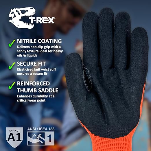 MAGID T-REX Flex Series Impact Gloves with Knuckle & Finger Protection, ANSI A1 Cut Resistant, Size 11/XXL, NitriX Grip Work Gloves, 72 Pairs, TRX400