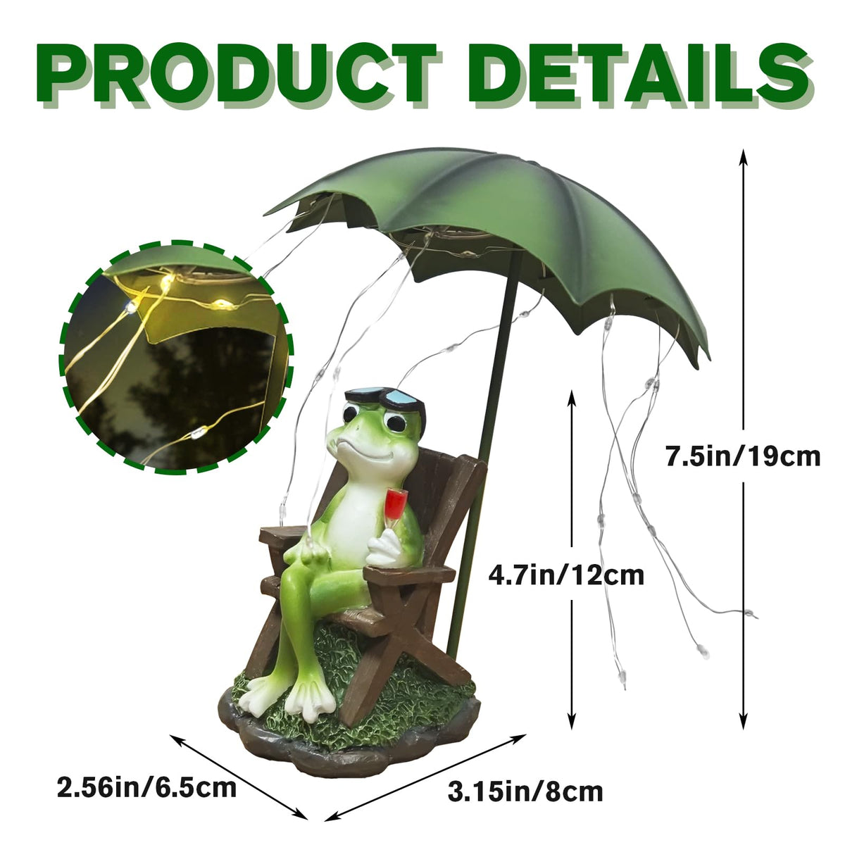 ASDFG Solar Red Wine Frog Statue Umbrella LED Lantern Waterproof Yard Decor