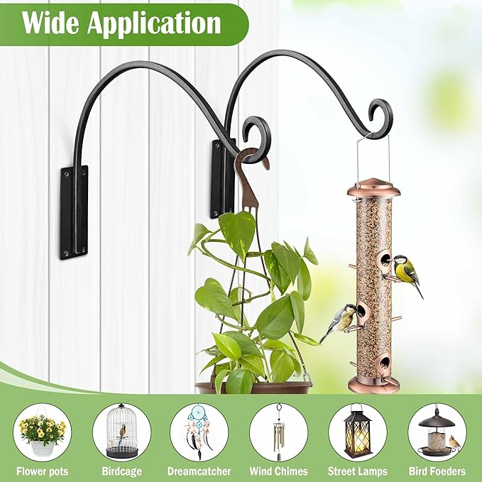 Lifyzoon Heavy Duty Plant Hanger Bracket - 2 Packs 16-Inch Metal Bird Feeder Hangers Outdoor, 45lbs Weight Capacity - Hanging Plant Hooks for Heavy Plant, Birdhouse, Wind Chimes, Flower Baskets