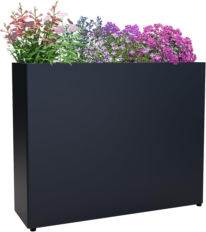 Vrtizalv Metal Rectangular Planter Box, 36” x 12” x 26” Heavy Duty Tall Rounded Corner Spliced Design Planter for Porch, Garden, Patio, Yard Outdoor Plants