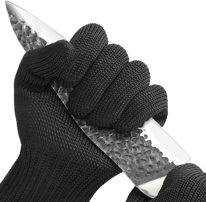 Level 5 Cut Resistant Gloves for Kitchen & Mandoline Slicer, Safety Food Grade Stainless Steel Wire Protection, High Dexterity Ambidextrous Work Gloves for gardening, Woodworking, Black (L)