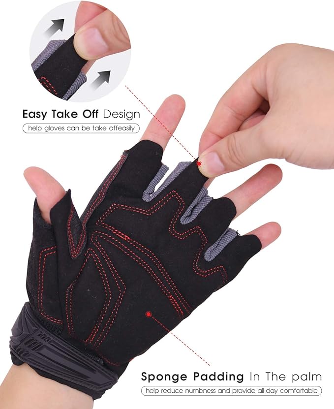 HANDLANDY Fingerless Work Gloves for Men, Half Finger Working Glove Grip Shock-Absorbing Breathable Uwrist TPR Anti-Collision Gloves for Mens & Women (M)