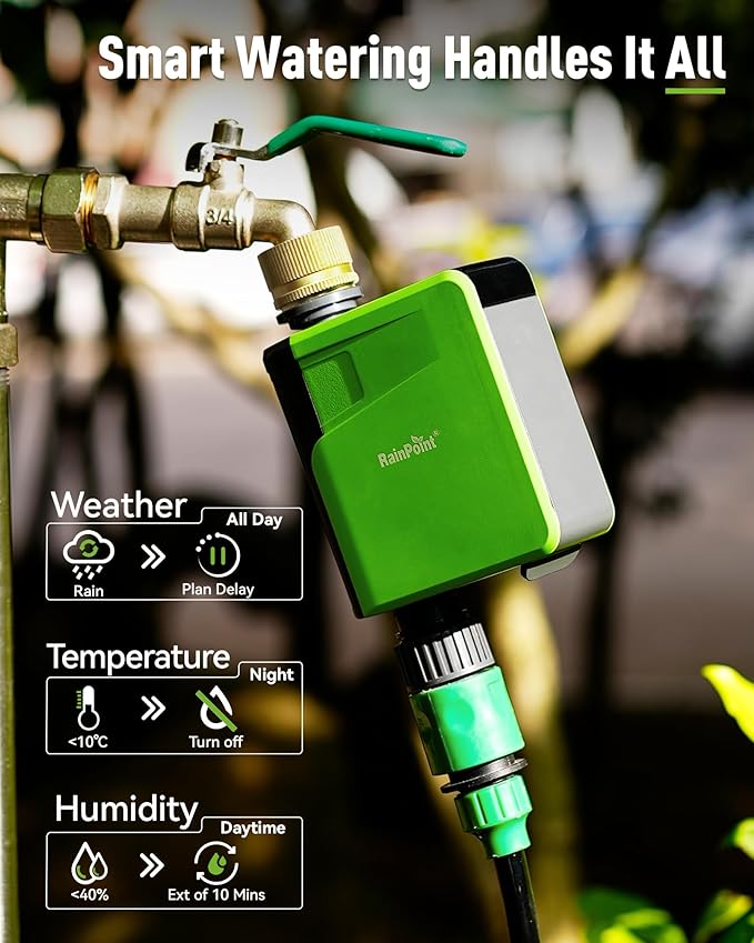 RAINPOINT WiFi Hose Timer, Brass Inlet Smart Sprinkler Timer for Watering, WiFi Watering Timer for Garden Hose with Hub, APP & Voice Control, Automatic Irrigation System for Lawns and Yard
