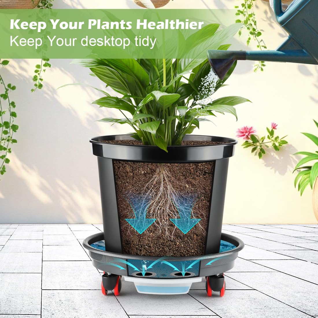 RooTrimmer 3 Pack 16 Inch Rolling Large Plant Pots