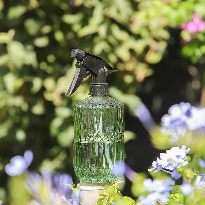 OFFIDIX Fine Mist Plant Mister,Handheld Pressure Glass Spray Bottles,0.43L/15.17oz Watering Can with Adjustable Nozzle for Outdoor Indoor Gardening and Cleaning Work(Light Green)