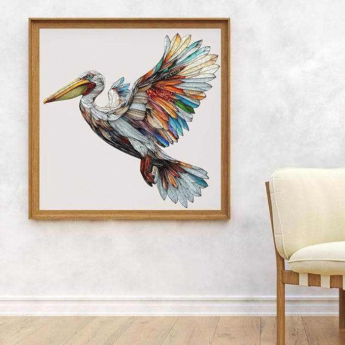 Qiuenisray Wooden Puzzles for Adults, Stained Glass Pelican Jigsaw Puzzles 200 Piece, FSC Certified Unique Animal Shape Puzzles Pieces, Wall Decor, for Family Friend 13.8x13.7 in