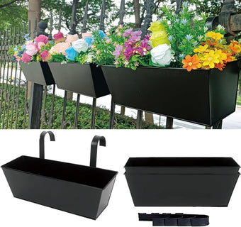 3 Pcs Large Hanging Flower Pots for Railing Or Fence 16 Inch Railing Planter Box for Any Balcony, Porch or Deck Countryside Style Window Planter Boxes Are Perfect to Herbs & Flowers for Garden (Black)