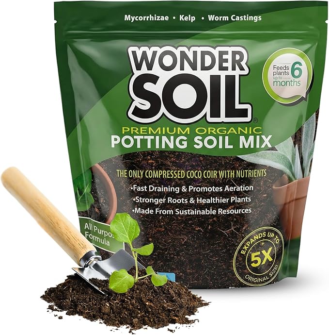 WONDER SOIL Organic Potting Soil | Ready to Plant Coco Coir Fully Loaded with Nutrients | 3 LBS Bag Expands to 12 Quarts of Indoor Outdoor Soil for Gardens & Plants | Incl Worm Castings, Perlite