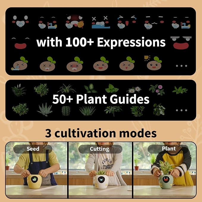 Plantbot Upgraded Large Smart Flower Pot Pet Planter Robot with Artificial Intelligence, Time Temperature Display, and Numerous Expressive Animations Based, for Indoor Decoration, Gifts (Green)