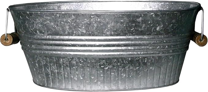 Headwind Vintage Collection 14-Inch Oval Galvanized Tub with Handles – Metal Wash Basin Planter - Galvanized Metal Tub for Indoor & Outdoor Use by Robert Allen