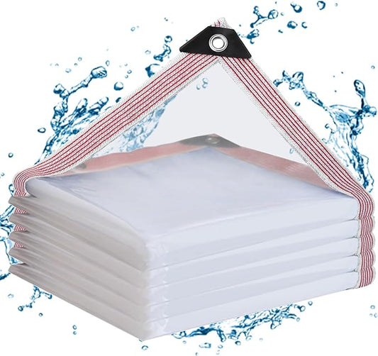 Clear Tarps Heavy Duty Waterproof 8x10,Clear Plastic Tarp with Grommets,Transparent PVC Vinyl Tarpaulin for Outdoor,Plant,Garden,Chicken Coop,Patio,Cat Litter