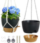 Meowell 10 inch Self Watering Hanging Planters, 2 Pack Hanging Flower Pots for Indoor Outdoor Plants, Hanging Baskets with Drainage Holes & 2 Kinds of Plant Hangers for Garden Home Decor, Black Brown