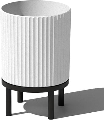 Veradek Demi Series Round Planter w/ Stand for Porch/Patio | Durable Plastic-Concrete & Wooden Stand | Modern Décor for Tall Plants, Flowers