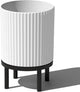 Veradek Demi Series Round Planter w/ Stand for Porch/Patio | Durable Plastic-Concrete & Wooden Stand | Modern Décor for Tall Plants, Flowers