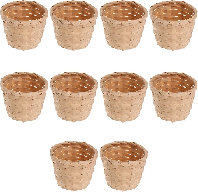 10pcs Small Woven Baskets Desktop Small Flower Pot Wicker Basket Succulent Planters Pencil Holder Portable Wicker Desk Organizer for Desktop Storage Garden Decor, 7.5x7.5x6cm