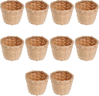 10pcs Small Woven Baskets Desktop Small Flower Pot Wicker Basket Succulent Planters Pencil Holder Portable Wicker Desk Organizer for Desktop Storage Garden Decor, 7.5x7.5x6cm