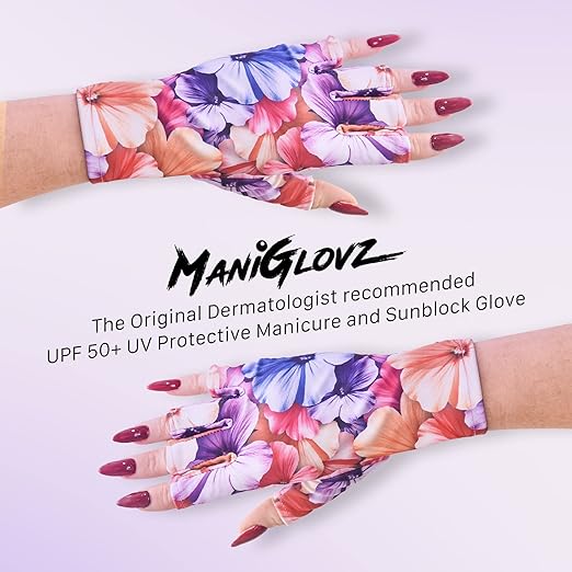 ManiGlovz Original UPF 50+ UV Light Protective Nail Gloves | UV Shield Gel Manicure Gloves for Women, Anti-Fingerless Sun Protection Driving Accessory with Chain of Love Print
