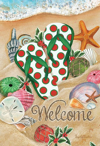 Coastal Christmas Beach Garden Flag Flip Flops Nautical 12.5"x18" Briarwood Lane