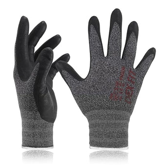 DEX FIT Nitrile Work Gloves FN330, 3 Pairs, 3D-Comfort Stretchy Fit, Firm Grip, Thin & Lightweight, Touch-Screen Compatible, Durable, Breathable & Cool, Machine Washable; Black Grey S (7)