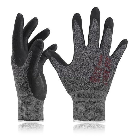 DEX FIT Nitrile Work Gloves FN330, 12 Pairs, 3D-Comfort Stretchy Fit, Firm Grip, Thin & Lightweight, Touch-Screen Compatible, Durable, Breathable & Cool, Machine Washable; Black Grey S (7)