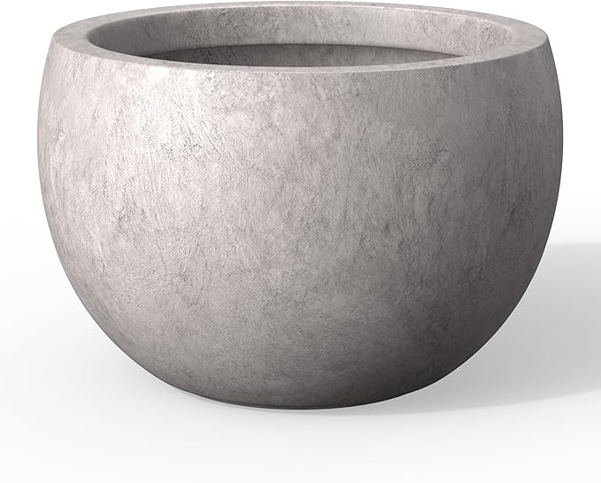 Kante 15.7" Dia Round Concrete Planter, Outdoor/Indoor Large Bowl Plant Pots with Drainage Hole and Rubber Plug for Garden Patio Balcony Home, Light Gray