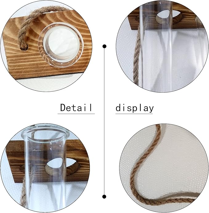 XXXFLOWER Wall Hanging Propagation Station with Wooden Stand Glass Test Tubes Tiered Planters Wall Terrarium for Home Office Plant Hanger Flower Vases Wall Decor Hydroponic Cuttings (9 Tube Vases)