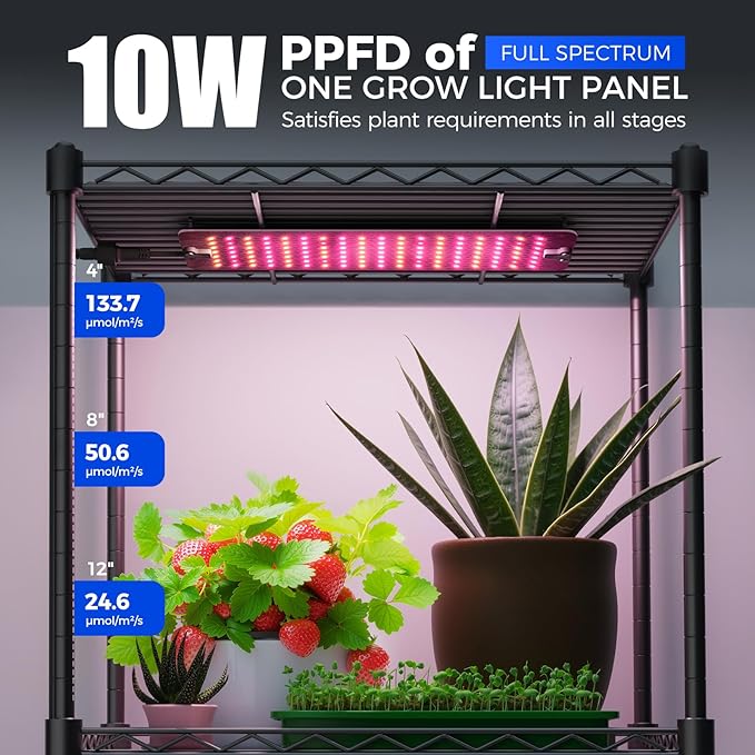 Barrina CX83 Plant Shelf with Grow Light, 5-Tier, Plant Stand with 10W Ultra-Thin Grow Light Panels for Hydroponics, Seedlings, Succulents, Flowers, Veg, 3/6/12h Timer, 15.7" L x 11.8" W x 59.1" H