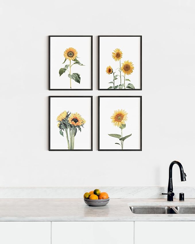 HAUS AND HUES Sunflower Wall Decor and Sunflower Posters - Set of 4 Sun flower Wall Art (8" x 10", Unframed)