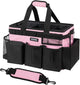 Wearable Cleaning Caddy Bag, Cleaning Caddy Supplies Organizer with Handle & Shoulder Straps for Housekeepers, Under Sink & Car Cleaning Tool Organizers with 4 Foldable Divider (SweetPink)