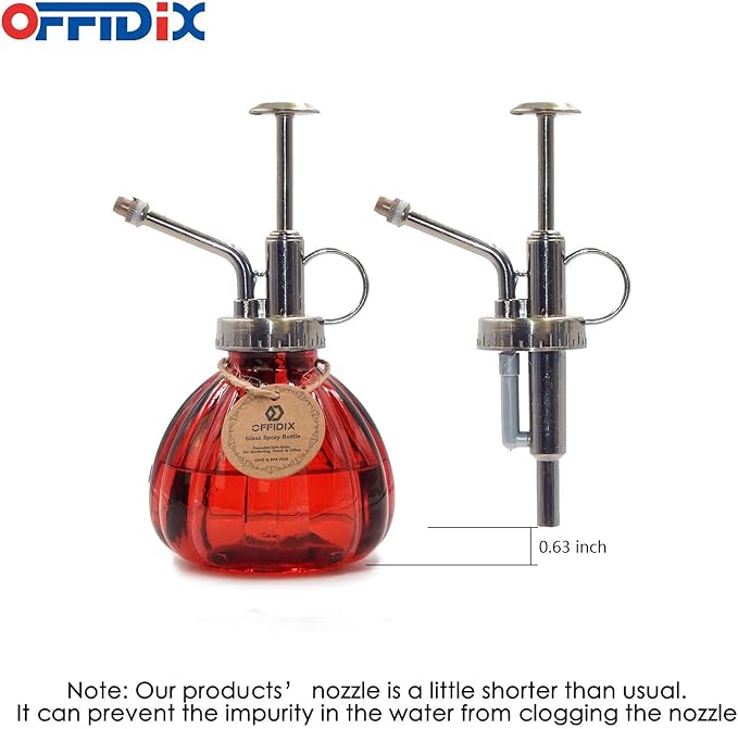 OFFIDIX Plant Glass Spray Bottle,Flower Mister Indoor Plant Watering Can Pot 6.3" Tall Vintage Pumpkin Style with Bronze Plastic Top Pump One Hand Small Watering Cans for House Plants(Red)