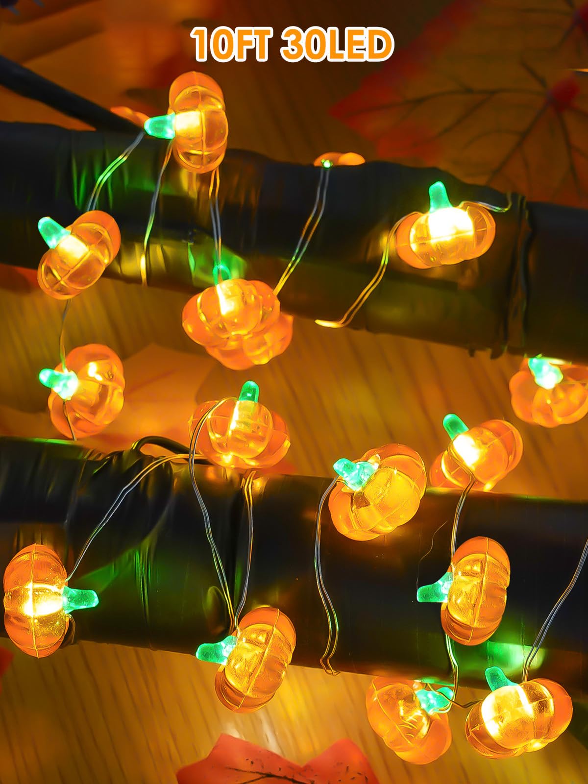 Fall Decor 10FT 3D Pumpkin Fairy Lights Battery Operated With Remote Orange