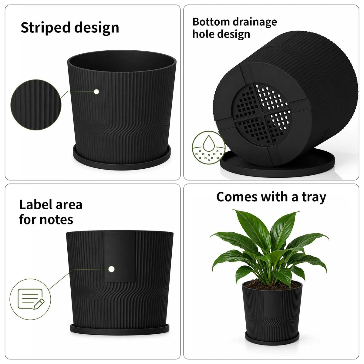 5 Plant Pots Indoor,4.8+5.5+6+6.5+7 In Flower Pots with Saucers & Drainage