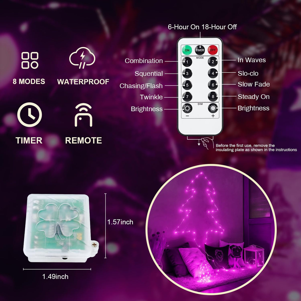 chzk 6 Pack Fairy Lights Battery Operated with Remote Timer 8 Lighting Modes,7ft 20 LED Waterproof Mini String Lights for Halloween Christmas Table Centerpieces Bedroom Decorations,Pink