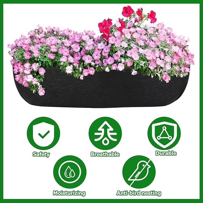 Augshy 36 Inch Planter Liners for Window Box, 4Pcs Window Basket Liners Fabric Planter Liners Hanging Flower Box Liner Felt Trough Planter Insert Non-Woven Plant Liner Replacement for Garden Planters